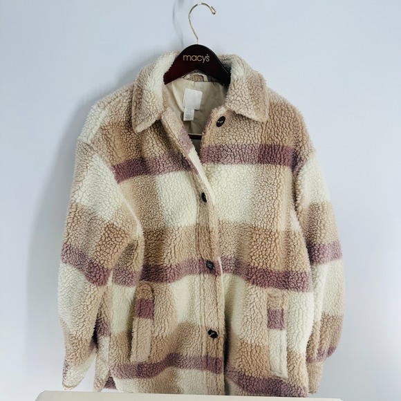 H&M Jackets & Blazers - H&M Long Sleeve Collared Plaid Shearling Jacket Pastel Color Size XS